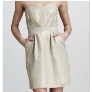 Shoshanna Gold Metallic Strapeless Dress 2 XS Holiday Party Cruise NWT